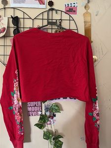 Red "L'amour" Cropped Long Sleeve Top