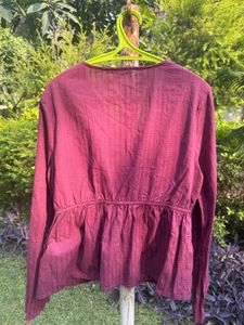 Maroon Tie-Front Peplum Top