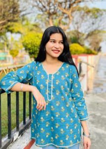 Blue Floral Print Kurta