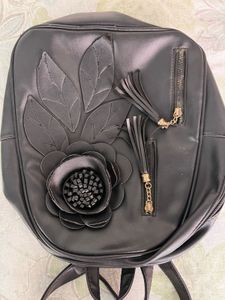 Chic Black Floral Backpack with Tassels