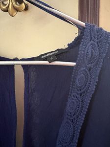 Navy Blue Romper with Crochet Detail playsuit