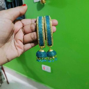 Teal Jhumka Bangles - Statement Piece