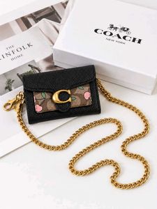 Coach Pebble Leather Small Wallet On Chain WITH BO