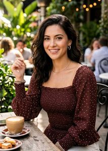 Brown Polka Dot Smocked Top
