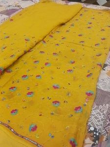 Vibrant Yellow Floral Saree