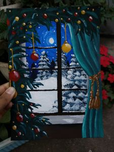 🌙 Winter Moonlight Window – Original Hand-Painted