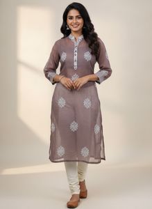 Elegant Brown Embroidered Kurta