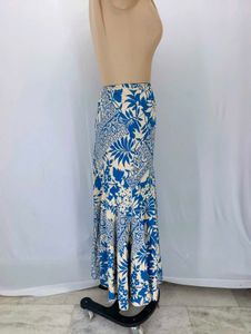 Bohemian Blue Floral Print Midi Skirt