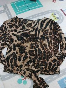 Sheer Leopard Print Sparkly Top
