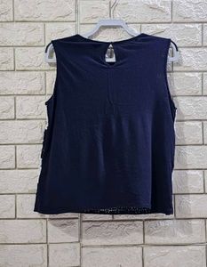 Ann Taylor Navy &amp; White Lace Top