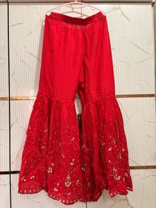 Elegant Red Embroidered Kurta Sharara with Dupatta