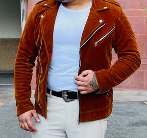Men's Brown Velvet Biker Jacket