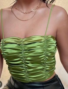 Green Ruched Satin Top