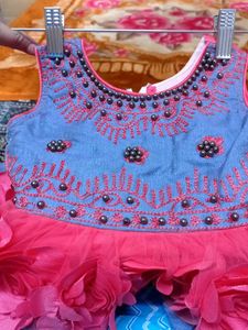 Adorable Pink Gray Floral frock 1 to 2 years