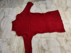 Red Ribbed Knit Top