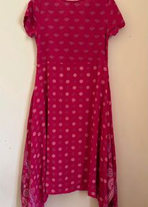 Elegant Pink Printed A-Line Kurta Dress