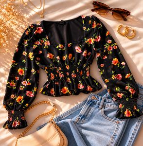 Chic Floral Print Puff Sleeve Top