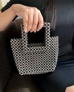Silver Metallic Handmade Beaded Bag