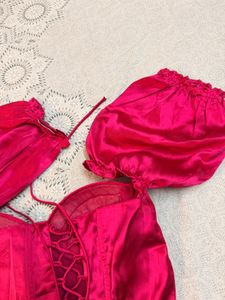 Satin Off-Shoulder Corset Top