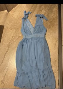 Blue Tie Strap Dress Deep neck