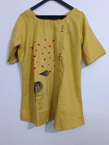 Yellow Kurta with Cute Print