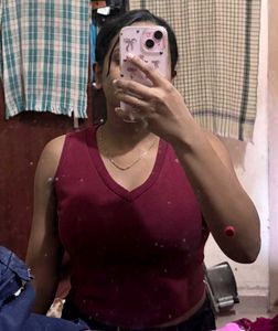Maroon V-Neck Ribbed Tank Top