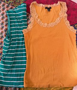 Striped Mock Neck Tank Top &amp; Lace Trim Camisole