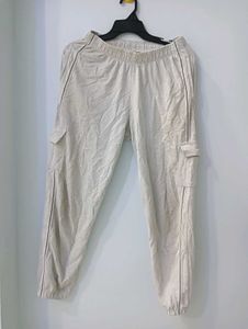 Beige Casual Pants with Side Pockets