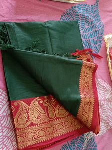 Elegant Green Saree with Gold Border