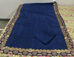New-Elegant Blue Saree with Gold Border
