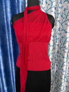 Vibrant Red Scarf top with Mesh bust