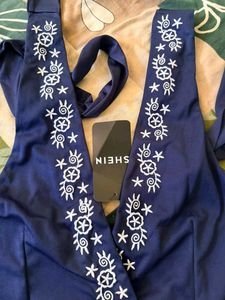 Navy Blue Embroidered Halter Top
