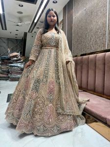 💫Beige Golden Lehga For Engagement 💫