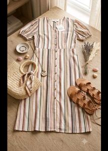 Striped Button-Down Midi Dress