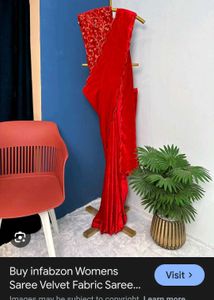 Velvet Embroidered Red Saree