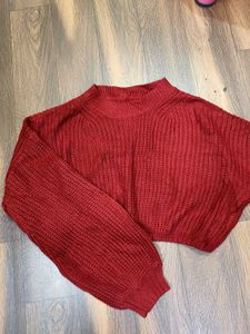 Red Cropped Knit Sweater