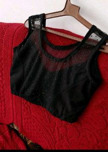 Elegant Black Crop Top &amp; Fuchsia Skirt Set
