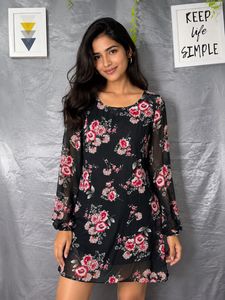 Sheer Floral Print Dress
