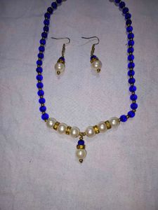 Blue Pearl Necklace and Earring Set