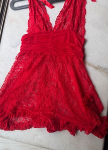Red Lace Halter Neck Dress