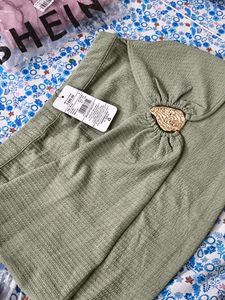 Sage Green Ruched Mini Skirt with Embellishment
