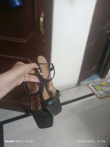 black gold chain sandals