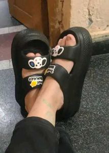 Cute Black Platform Slippers with Charm