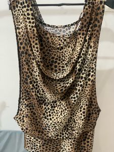Leopard Print Cowl Neck Top