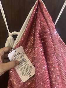 Pink &amp; White Sequin or Sequence Party Halter Dress