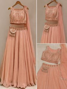 Blush Pink Embroidered Designer Lehenga Set with D