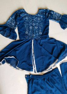 Girls Teal Embroidered Gharara Set