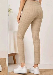 Stylish Beige Check Print Leggings for Women