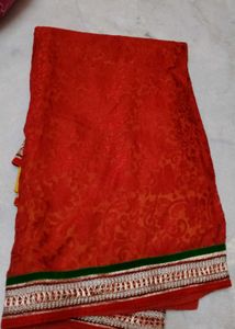 Vibrant Yellow &amp; Red Saree with Blouse