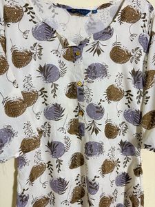 White Kurta with Botanical Print